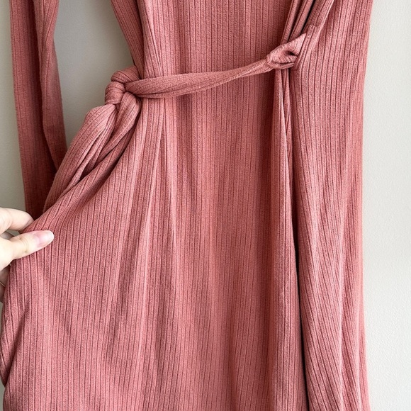 Urban Outfitters Ribbed Wrap Long Sleeve Dress, Dusty Rose, Size Medium - Picture 16 of 16